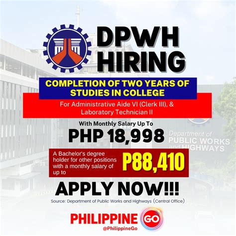 27 Vacancies Available at DPWH Central Office: Be .